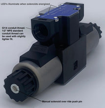 Load image into Gallery viewer, D03 (NG6): Wiring Box 3-Position Hydraulic Electrical Solenoid Valve:  21 GPM: 4560 psi: 12VDC 24VDC 110VAC