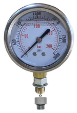 Charger l'image dans la galerie, Manomètre hydraulique 3 000 psi, face de 2 1/2 po, raccord fileté inférieur ORB SAE -4 ou -6, écrou pivotant