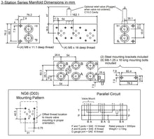 Load image into Gallery viewer, Hydraulic Series Valve Manifold Aluminum D03 NG6 or Cetop 3 pattern (2-4 Stations), MSA6 series