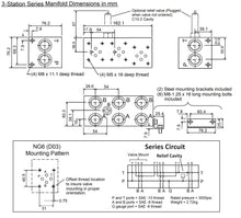 Load image into Gallery viewer, Hydraulic Series Valve Manifold Aluminum D03 NG6 or Cetop 3 pattern (2-4 Stations), MSA6 series