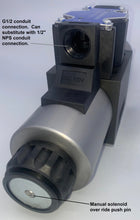 Load image into Gallery viewer, D05 (NG10): Wiring Box 3-Position Hydraulic Electrical Solenoid Control Valve: 31 GPM: 4560 psi: 100VAC 220VAC 12VDC 24VDC: Soft Shift (Balers and Compactors)