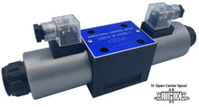 Load image into Gallery viewer, D05 (NG10): DIN Connector 3-Position Hydraulic Electrical Solenoid Control Valve:  31 GPM: 4560 psi: 110VAC 220VAC 12VDC 24VDC
