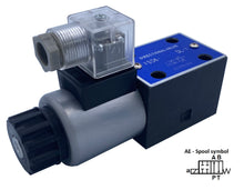 Load image into Gallery viewer, D03 (NG6): DIN Connector 2-Position  Hydraulic Electric Solenoid Control Valve:  21 GPM: 4560 psi: 12VDC 24VDC 110VAC