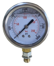 Load image into Gallery viewer, Hydraulic Pressure Gauge 3000PSI, 2 1/2&quot; face, SAE -4 Bottom Threaded Connection, Swivel nut
