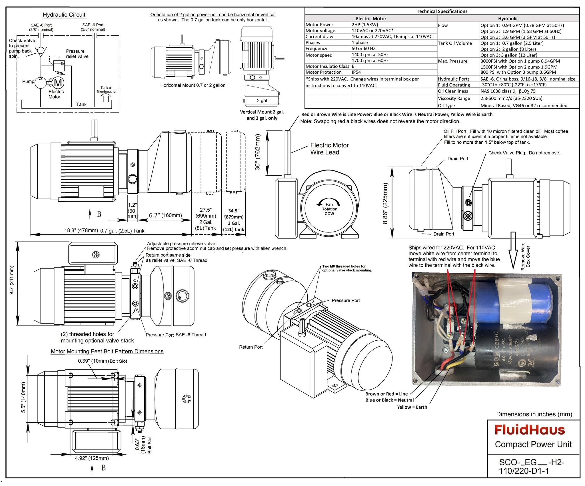 Hydraulic Compact Power Unit 110VAC or 220VAC 50/60 hz – Fluidhaus LLC