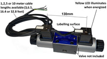 Cargar imagen en el visor de la galería, Cable assembly for hydraulic single or double solenoid valve DIN 46350 Form A 18mm PUR polyurethane outdoor rated 12VDC 24VDC 110VAC or 220VAC
