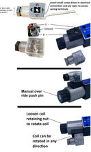 Load image into Gallery viewer, D03 (NG6): DIN Connector 3 Position Hydraulic Electrical Solenoid Valve with manual override: 21 GPM: 4560 psi: 12VDC 24VDC 110VAC : 3-Position
