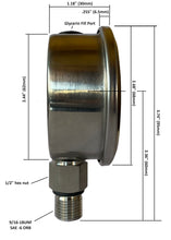 Load image into Gallery viewer, Hydraulic Pressure Gauge 3000PSI, 2 1/2&quot; face, SAE -6 Bottom Threaded Connection
