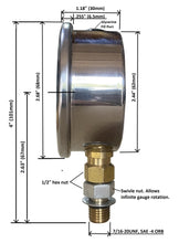 Load image into Gallery viewer, Hydraulic Pressure Gauge 3000PSI, 2 1/2&quot; face, SAE -4 Bottom Threaded Connection, Swivel nut
