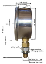 Load image into Gallery viewer, Hydraulic Pressure Gauge 3000PSI, 2 1/2" face, SAE -4 or -6 ORB Bottom Threaded Connection, Swivel nut
