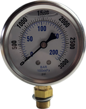 Load image into Gallery viewer, Hydraulic Pressure Gauge 3000PSI, 2 1/2" face, SAE -4 or -6 ORB Bottom Threaded Connection, Swivel nut
