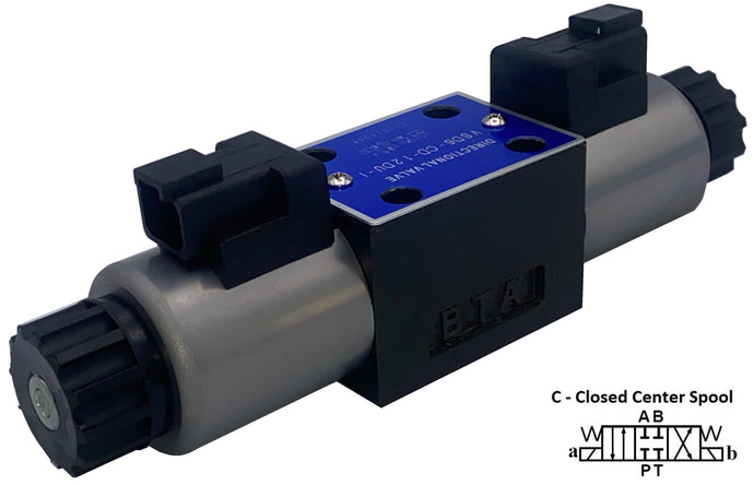 D03 (NG6): Duetsch Connector 3-Position Hydraulic Electrical Solenoid Valve: 21 GPM: 4560 psi:  DT04-2P Connector