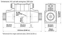 Load image into Gallery viewer, Dimensions for D05 (NG10): Hydraulic Electrical Solenoid Control Valve: 31 GPM: 4560 psi: 100VAC 220VAC 12VDC 24VDC: Wiring Box Soft Shift (Balers and Compactors)
