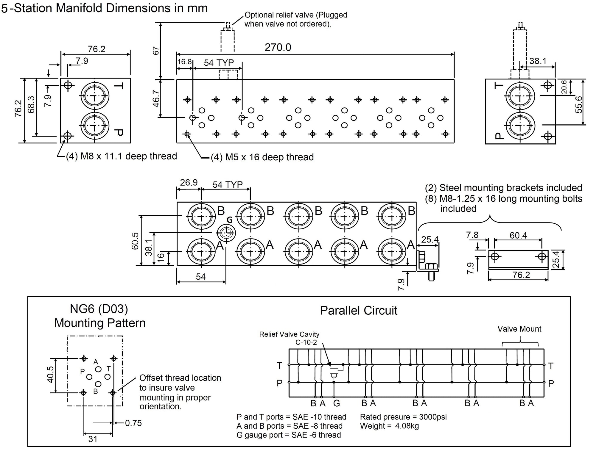 D03 Pattern Dimensions Hydraulic Parallel Manifold D03 NG6 – Fluidhaus LLC